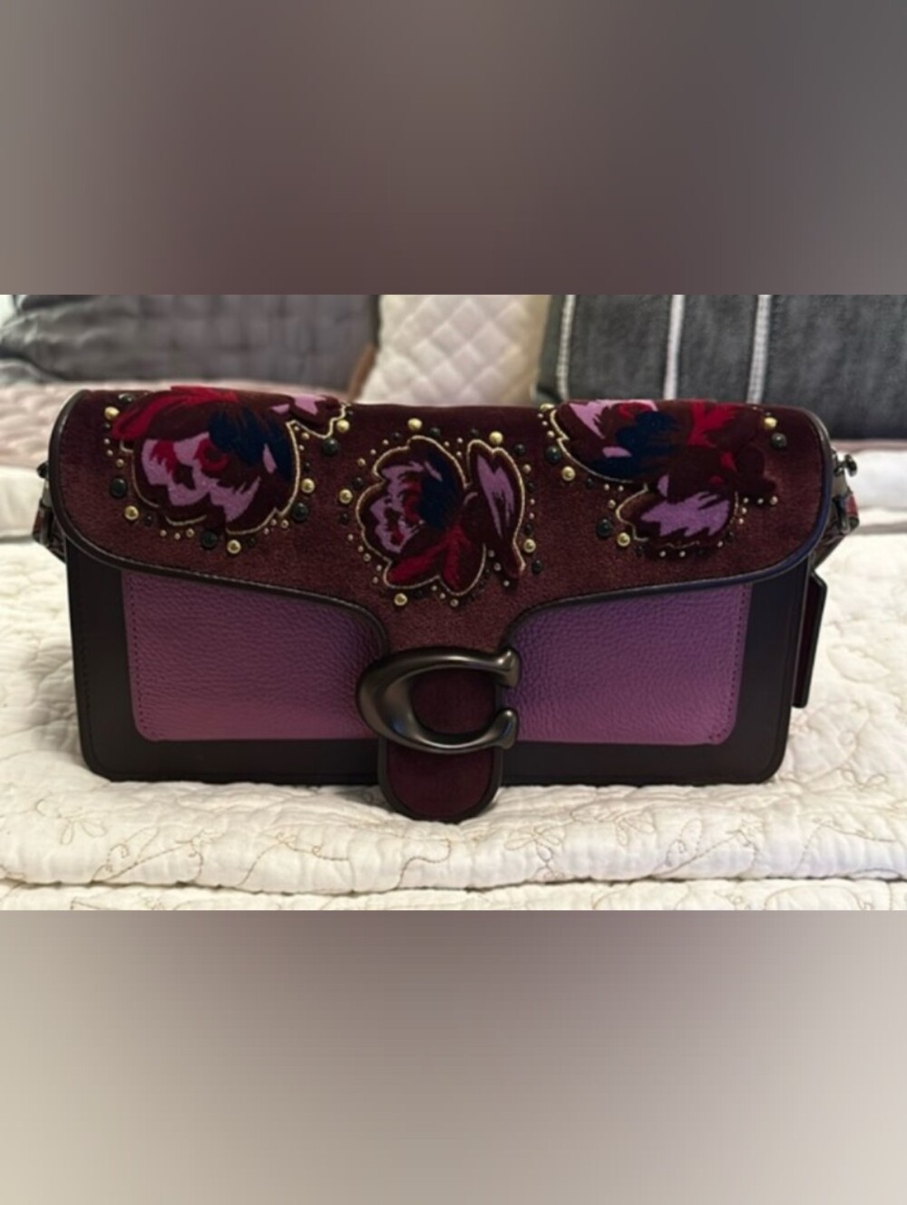 Coach Tabby 26 Velvet Flocking Floral Embroidered Shoulder Bag